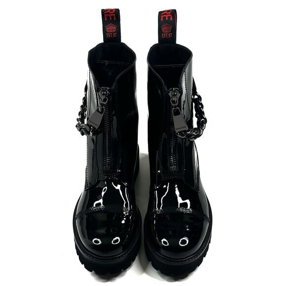 Zadig & Voltaire Joe Cecilia Black Patent Leather Chain Boots Womens EU 38/US 7 - Picture 2 of 14